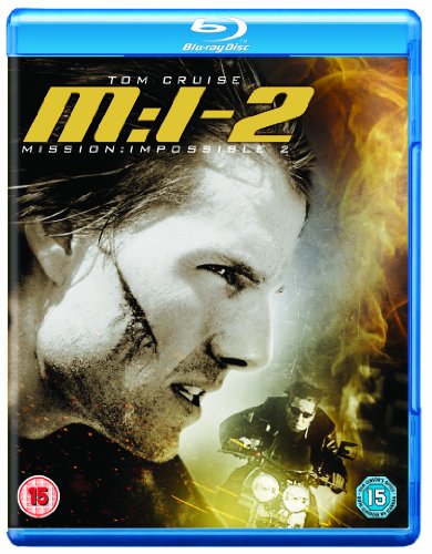 Blu-ray cover for Mission: Impossible 2 featuring a close-up of Tom Cruise and flames.
