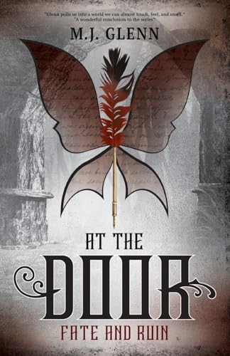 Book cover: "At the Door" with butterfly image and gothic lettering.