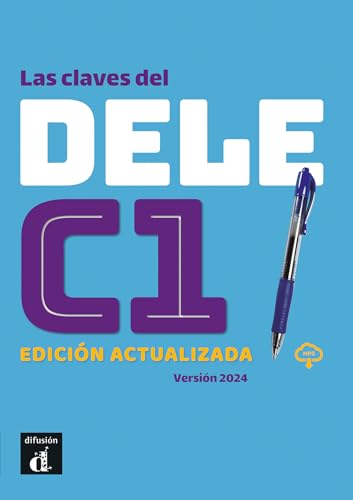 Book cover: "Las claves del DELE C1" with a pen and text.