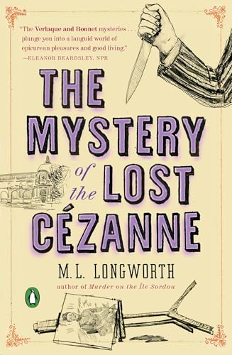 Book cover titled The Mystery of the Lost Cézanne featuring a hand holding a knife.