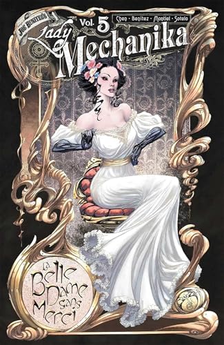 Lady Mechanika cover: woman in white dress, ornate gold frame.