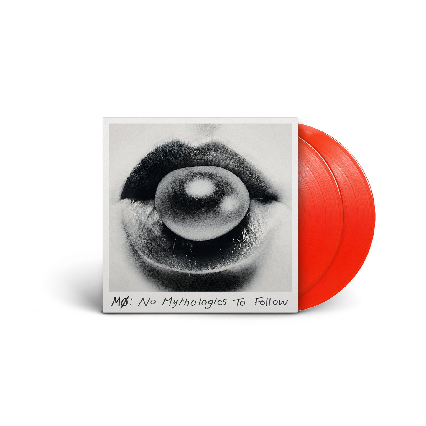 Vinyl record with cover art featuring an eye and lips, red record visible.