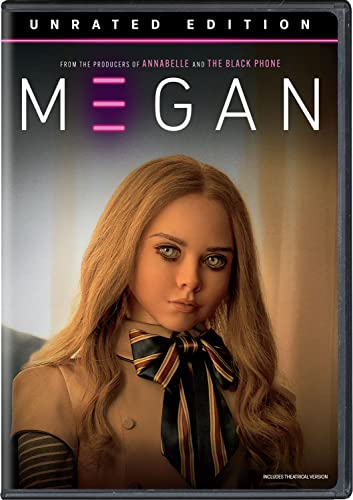 M3GAN DVD cover featuring a doll with long blonde hair and a bow tie.