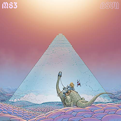 Album cover for M83’s DSVII featuring a pyramid, dinosaur, and rider.