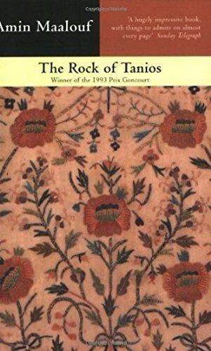 Book cover: "The Rock of Tanios" with floral embroidered design.