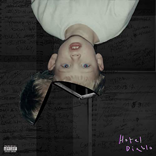 Machine Gun Kelly's "Hotel Diablo" CD cover with upside-down baby portrait.