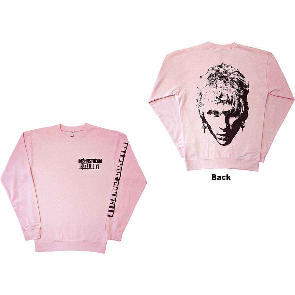 Pink Machine Gun Kelly face graphic sweatshirt, unisex, size X-Large.