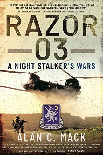 Book cover: "Razor 03" with a military helicopter and soldiers depicted.