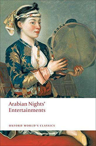 Book cover depicting a woman with a tambourine, "Arabian Nights' Entertainments.
