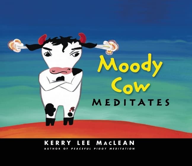 An illustrated cover of a white cow with a frowning expression.