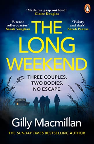 Book cover for "The Long Weekend" featuring silhouetted figures and tall grass.