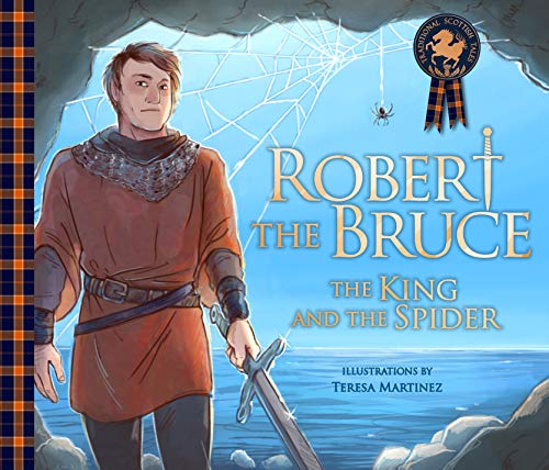 A man in medieval clothing holds a sword inside a cave with a spider web.