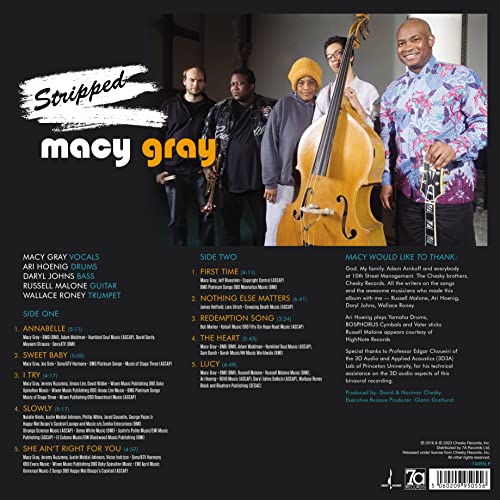 Macy Gray and her band stand with instruments on the back of the album cover.