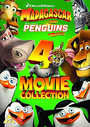 DVD cover featuring Madagascar characters and penguins on a bright green background.