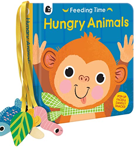 Children’s book cover with a pop-up orange monkey and dangling animal toys.