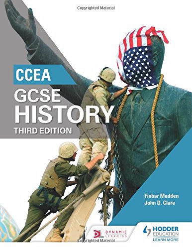 Textbook cover showing soldiers pulling down a statue draped with an American flag.