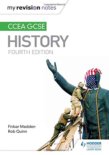 "Textbook cover with soldiers raising a flag, titled 'My Revision Notes: CCEA GCSE History'."