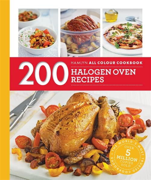 Cookbook cover featuring roasted chicken and various halogen oven recipes.