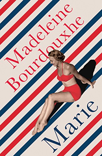 Book cover: woman in red swimsuit on striped background.