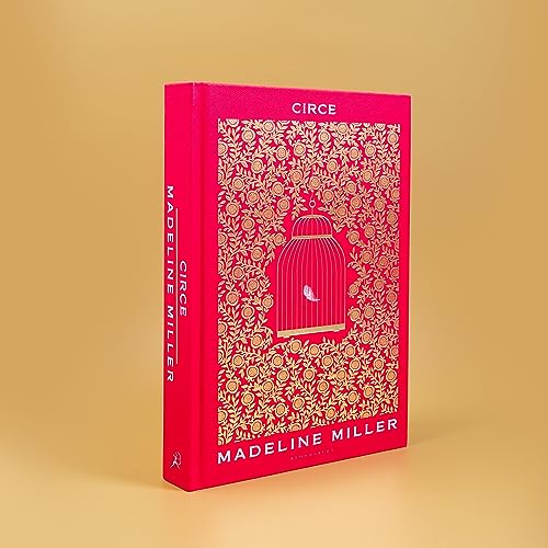 Red book cover with gold birdcage illustration, titled “Circe” by Madeline Miller.