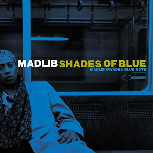 Album cover for Madlib’s “Shades of Blue” featuring a portrait and blue tones.