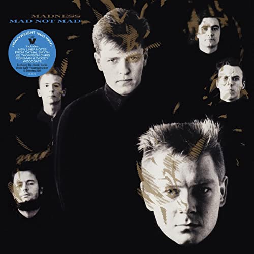 Album cover for Madness’ “Mad Not Mad” featuring band members’ portraits.
