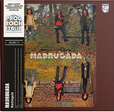 Vinyl album cover for "Madrugada" featuring a band in a forest scene.