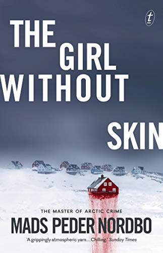 Book cover: “The Girl Without Skin” with a snowy coastal village scene.