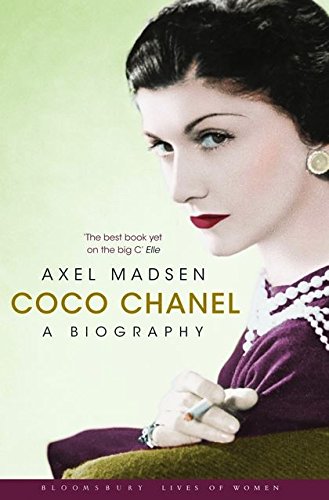 Book cover featuring a portrait of Coco Chanel wearing pearls and holding a cigarette.