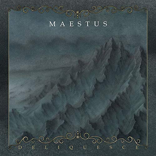 The album cover for "Maestus - Deliquesce" features a dark, icy landscape with gold text.