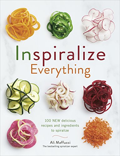 Cookbook cover with spiralized vegetables in various colors arranged around title.