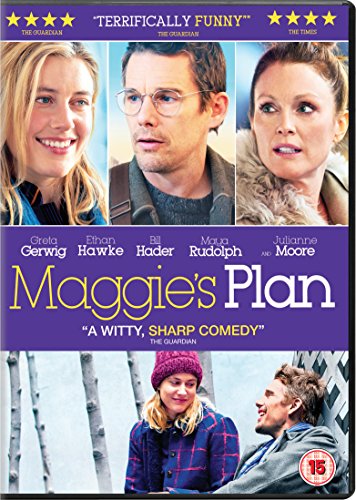 DVD cover for "Maggie's Plan" featuring portraits of the main actors.