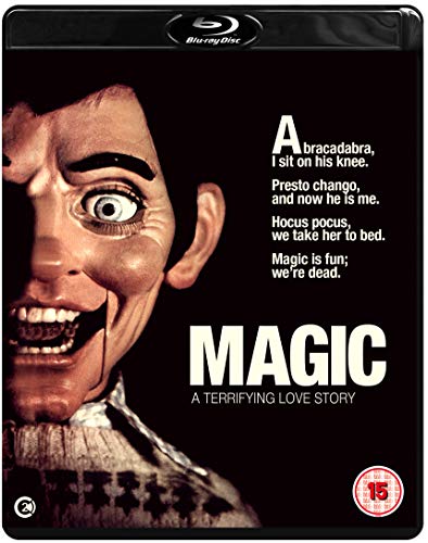 Blu-ray cover for the horror film "Magic" featuring a distorted clown face.