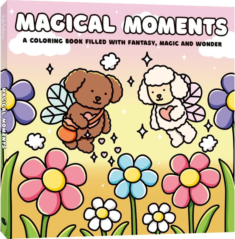 Magical Moments" coloring book cover with cute bears and flowers.