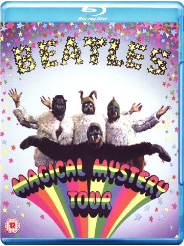 Blu-ray cover for "Magical Mystery Tour" featuring The Beatles in costume.