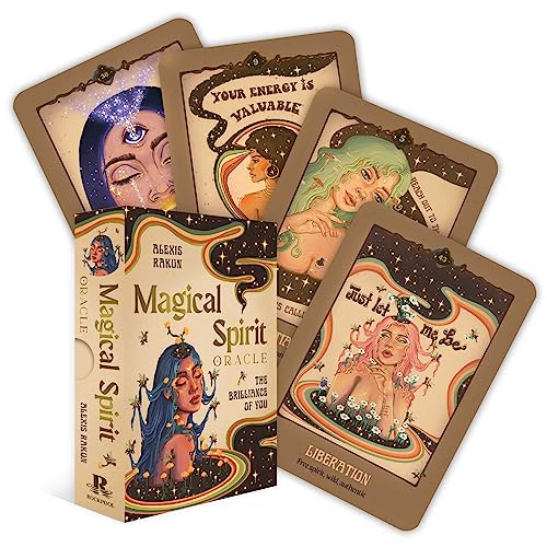 Oracle card deck with illustrated women and celestial motifs, in a box.
