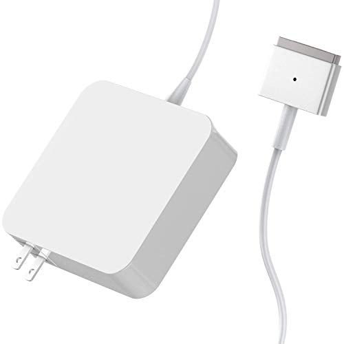 White Apple MagSafe power adapter with a magnetic connector.