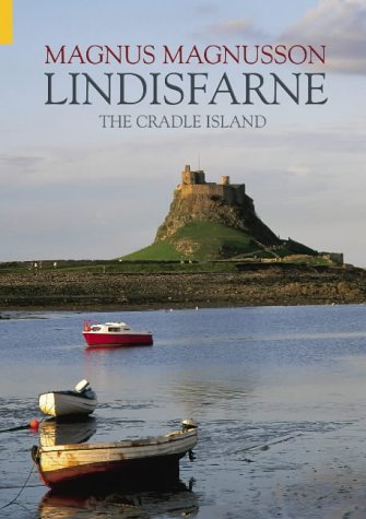 Book cover featuring Lindisfarne castle on a tidal island with boats.