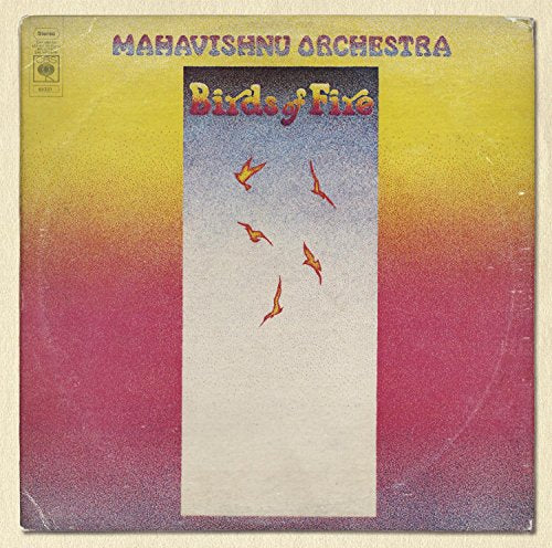 “Birds of Fire” CD cover: red and yellow gradient with flying birds.