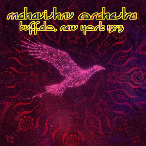 Mahavishnu Orchestra Buffalo New York 1973 album cover with a glowing pink bird silhouette.
