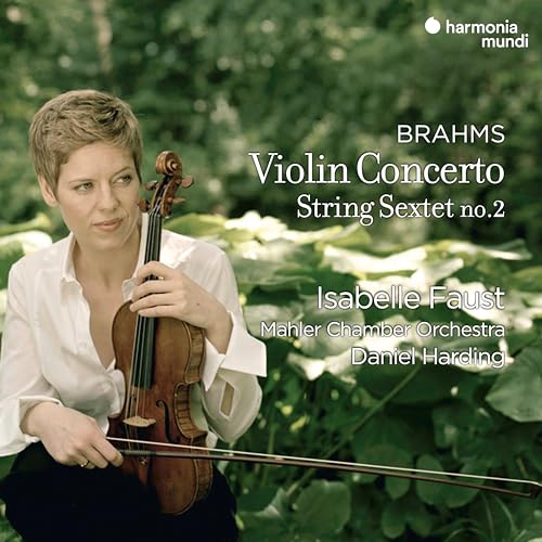 Woman holding violin, album cover for Brahms Violin Concerto.