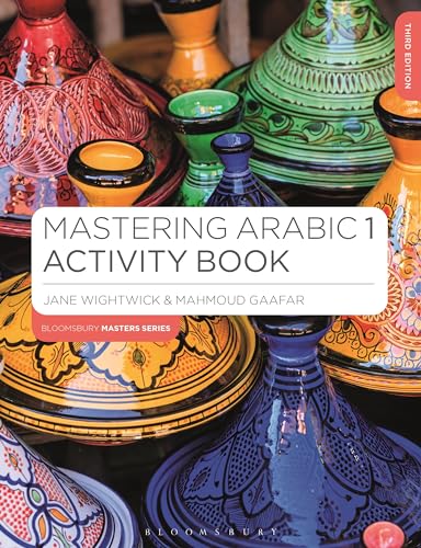 Book cover featuring colorful patterned ceramic tagines with the title Mastering Arabic 1 Activity Book.
