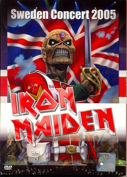 Iron Maiden DVD cover featuring Eddie with Swedish and British flags.