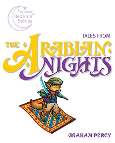 Book cover: "Tales from the Arabian Nights" with a fox on a magic carpet.