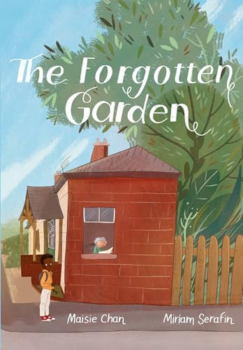 Book cover: illustrated garden, house, and a child with a backpack.