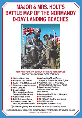 Map of Normandy D-Day beaches with grid lines, labels, and historical markers.