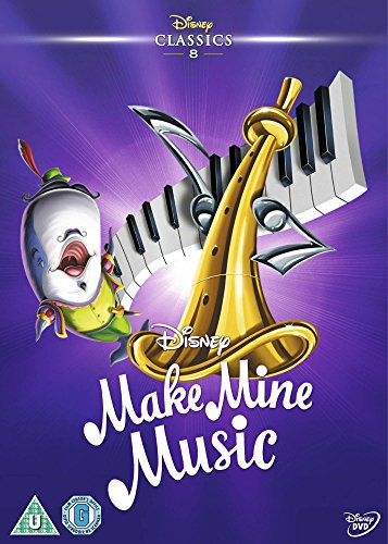 Make Mine Music" DVD cover with a caterpillar, trumpet, and piano keys.