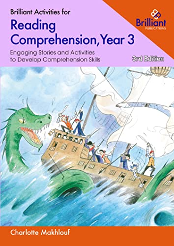 Book cover: ship battling a sea serpent, reading comprehension exercises.