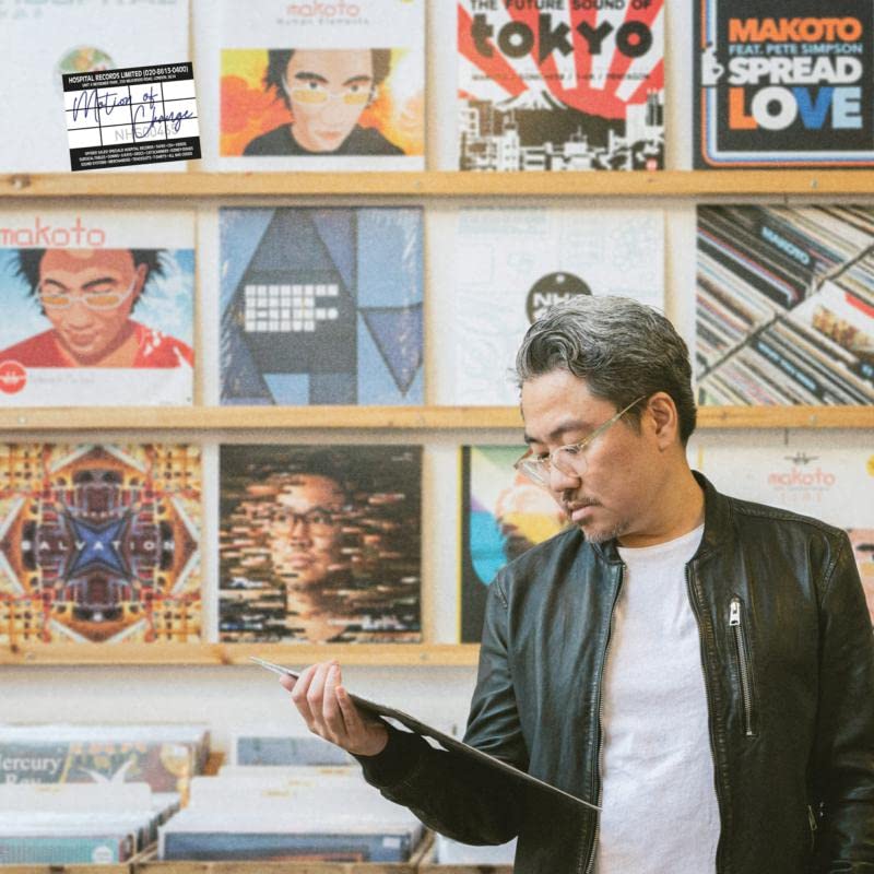 Man holding “Makoto - Motion Of Change” CD in front of album art.