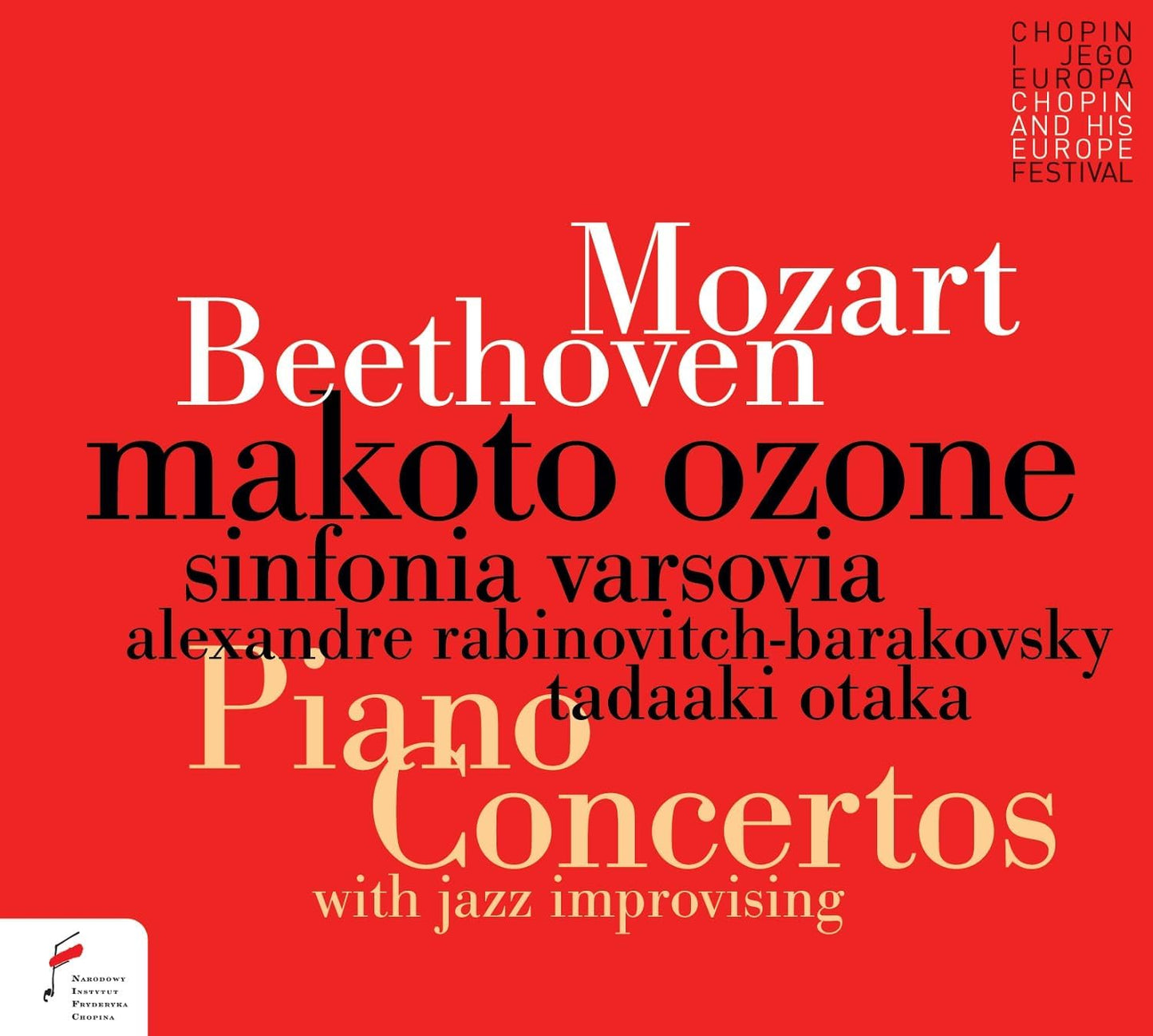CD cover for Makoto Ozone’s Mozart & Beethoven piano concertos.